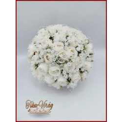   25 szálas fehér rózsás-ezüst díszítésű örök-csokor 