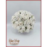 25 szálas fehér rózsás-ezüst díszítésű örök-csokor 