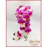 Lila orchideás - fehér rózsás örök-csokor + kitűző 