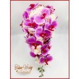 Lila orchideás - fehér rózsás örök-csokor + kitűző 