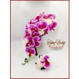 Lila orchideás - fehér rózsás örök-csokor + kitűző 