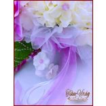 Lila orchideás - fehér rózsás örök-csokor + kitűző 