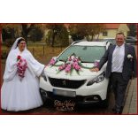 Lila orchideás - fehér rózsás örök-csokor + kitűző 