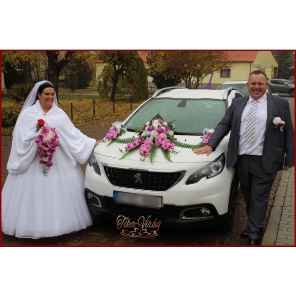 Lila orchideás - fehér rózsás örök-csokor + kitűző 