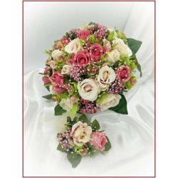   Antik-rózsaszínű-rózsákból álló örök-csokor + kitűzővel 