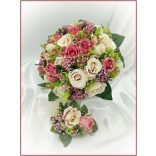 Antik-rózsaszínű-rózsákból álló örök-csokor + kitűzővel 