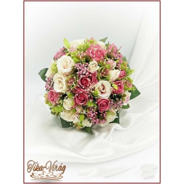 Antik-rózsaszínű-rózsákból álló örök-csokor + kitűzővel 