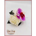 Lila orchideás - fehér rózsás kitűző, bokréta 