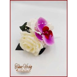 Lila orchideás - fehér rózsás kitűző, bokréta 