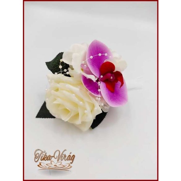 Lila orchideás - fehér rózsás kitűző, bokréta 