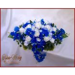 Kék-orchideás- fehér rózsákkal örök-asztaldísz 