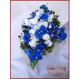 Kék-orchideás- fehér rózsákkal örök-asztaldísz 