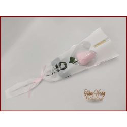 Rózsaszín színű szappan tulipán díszcsomagolásban 