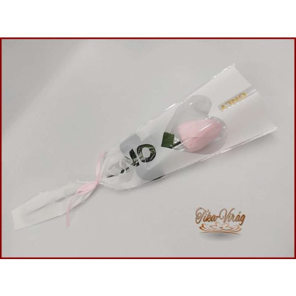 Rózsaszín színű szappan tulipán díszcsomagolásban 