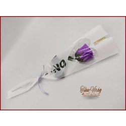 Lila színű szappanrózsa díszcsomagolásban 