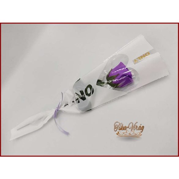Lila színű szappanrózsa díszcsomagolásban 