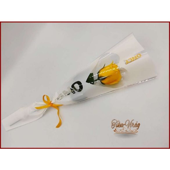 Sárga színű szappanrózsa díszcsomagolásban 