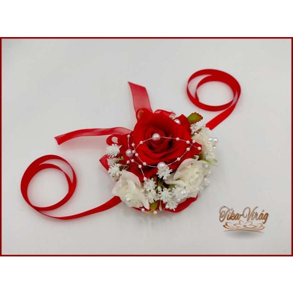 Piros rózsás csuklódísz 