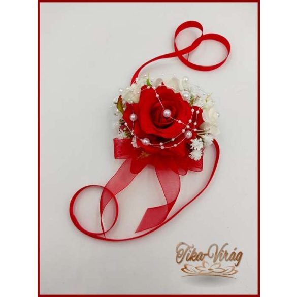 Piros rózsás csuklódísz 