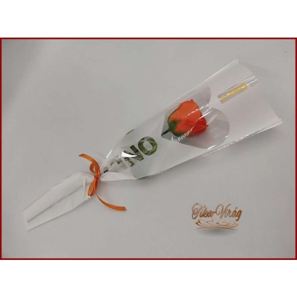 Narancssárga színű szappanrózsa díszcsomagolásban 