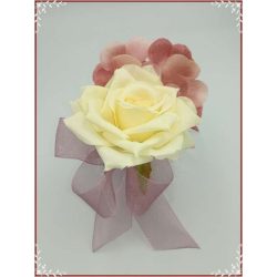 Vintage-stílusú Mályva-ekrü kitűző, bokréta 