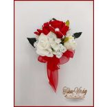 Piros rózsás kitűző, bokréta 