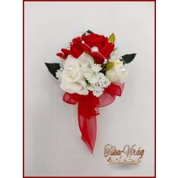 Piros rózsás kitűző, bokréta 