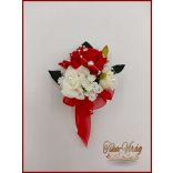 Piros rózsás kitűző, bokréta 