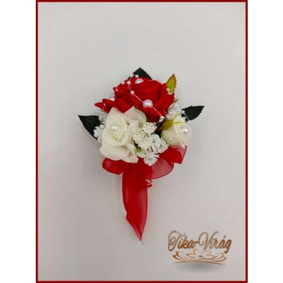 Piros rózsás kitűző, bokréta 