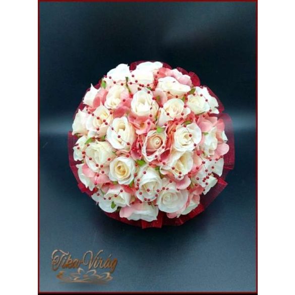 Burgundi díszítésű pasztell-mályvás 34 virágos örök-csokor 