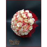 Burgundi díszítésű pasztell-mályvás 34 virágos örök-csokor 