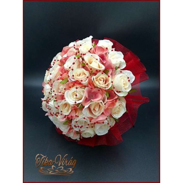 Burgundi díszítésű pasztell-mályvás 34 virágos örök-csokor 