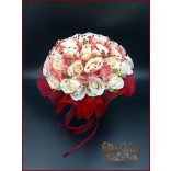 Burgundi díszítésű pasztell-mályvás 34 virágos örök-csokor 