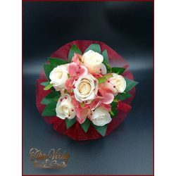   Burgundi díszítésű pasztell-mályvás 6 virágos örök-csokor 