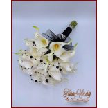 24 virágos Fehér Kála örök-csokor fekete díszítéssel + kitűzővel 