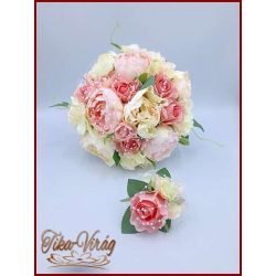 VINTAGE RÓZSASZÍN PEÓNIÁS ÖRÖK-CSOKOR+KITŰZŐVEL 