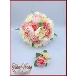 VINTAGE RÓZSASZÍN PEÓNIÁS ÖRÖK-CSOKOR+KITŰZŐVEL 