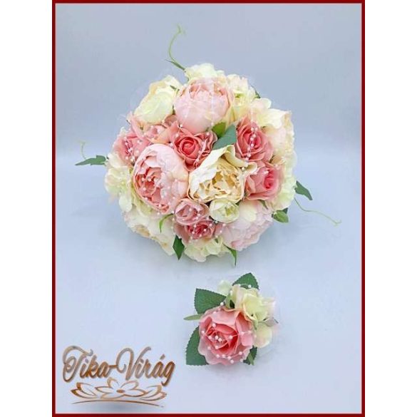 VINTAGE RÓZSASZÍN PEÓNIÁS ÖRÖK-CSOKOR+KITŰZŐVEL 