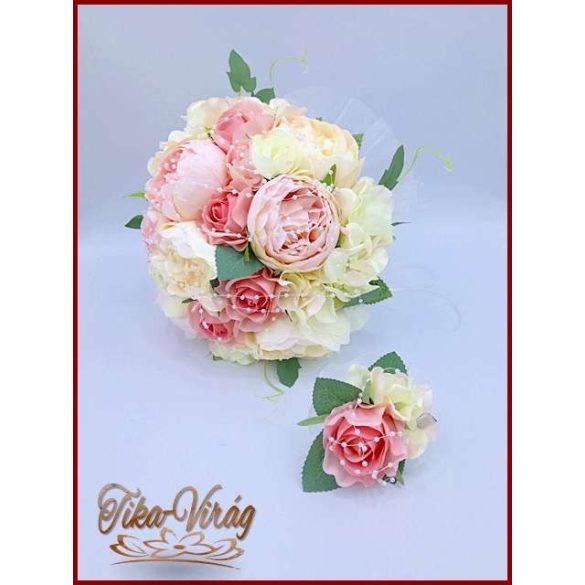 VINTAGE RÓZSASZÍN PEÓNIÁS ÖRÖK-CSOKOR+KITŰZŐVEL 