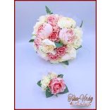 VINTAGE RÓZSASZÍN PEÓNIÁS ÖRÖK-CSOKOR+KITŰZŐVEL 