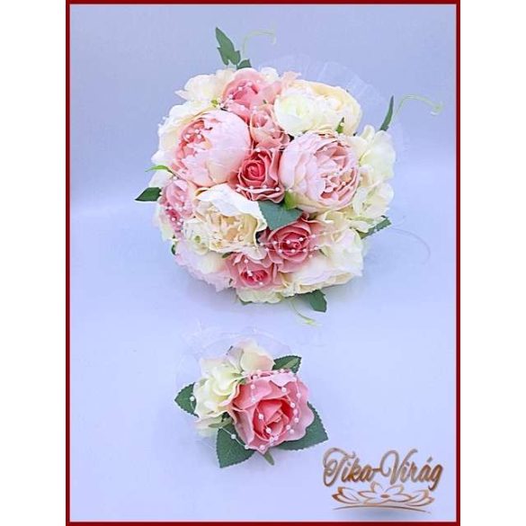 VINTAGE RÓZSASZÍN PEÓNIÁS ÖRÖK-CSOKOR+KITŰZŐVEL 