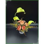 Zöld kálás-boglárkás vödör "Szeretettel"-táblácskával Home-dekor 