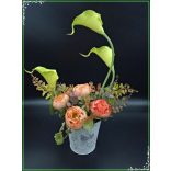 Zöld kálás-boglárkás vödör "Szeretettel"-táblácskával Home-dekor 