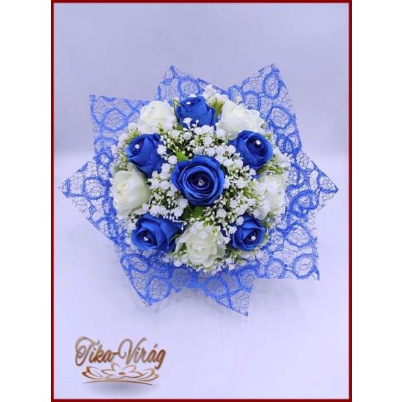Ballagási örök csokor – kék és fehér rózsás egyedi ajándék