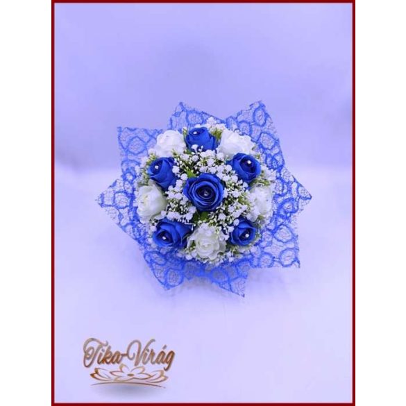 Ballagási örök csokor – kék és fehér rózsás egyedi ajándék