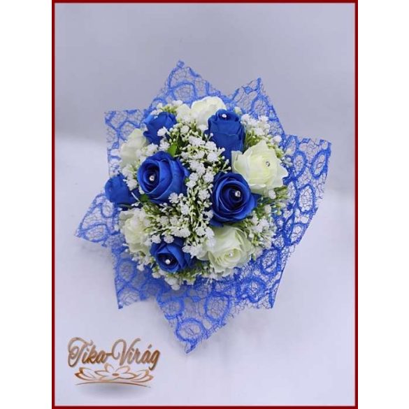 Ballagási örök csokor – kék és fehér rózsás egyedi ajándék