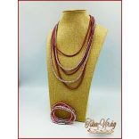 Divat-ékszer mályvás-színű, hosszú nyaklánc+karkötő 