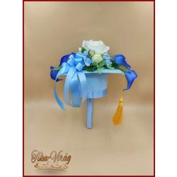 Különleges, egyedi Ballagó-kalap formájú örök-csokor 