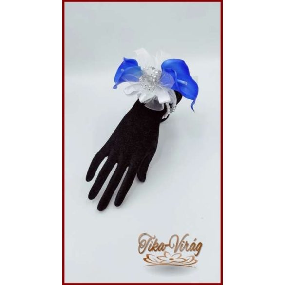2 virágos Király-kék kálás csuklódísz gyöngysoros pánttal 