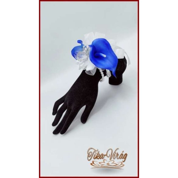 2 virágos Király-kék kálás csuklódísz gyöngysoros pánttal 